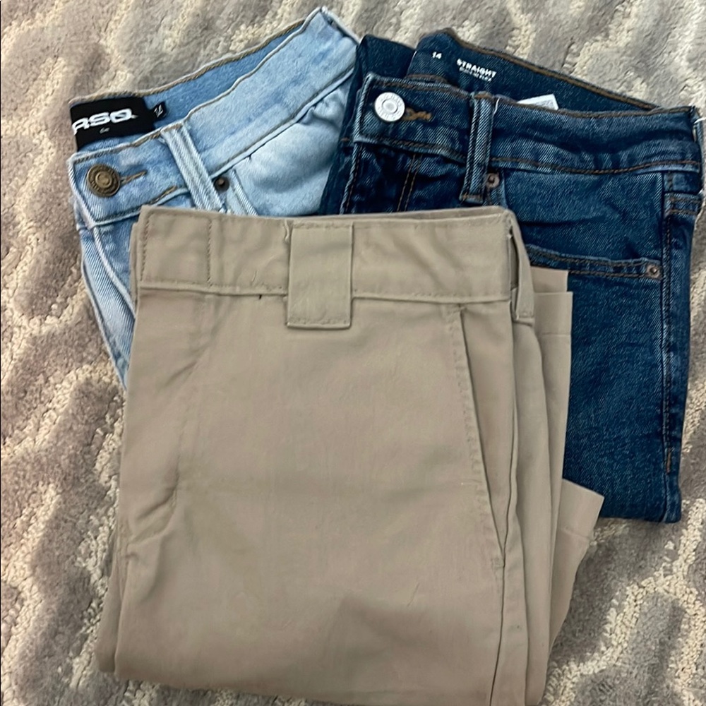 RSQ Kids Bottoms in Light Blue, Dark Blue, and Tan